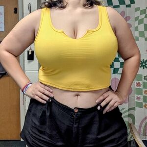 Yellow Ribbed Crop Top